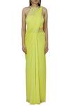 Shop_Arpan Vohra_Yellow Georgette Halter Embellished Pre-draped Saree _Online_at_Aza_Fashions