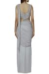 Shop_Arpan Vohra_Grey Georgette V Neck Embellished Pre-draped Saree _at_Aza_Fashions