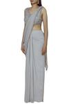 Buy_Arpan Vohra_Grey Georgette V Neck Embellished Pre-draped Saree _Online_at_Aza_Fashions
