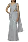 Buy_ARPAN VOHRA_Grey Tulle Round Embellished Pre-draped Saree _at_Aza_Fashions