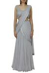 Buy_ARPAN VOHRA_Grey Tulle Round Embellished Pre-draped Saree _Online_at_Aza_Fashions