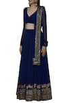 Astha Narang_Blue Georgette V Neck Embroidered Lehenga Set _Online_at_Aza_Fashions