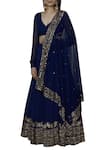 Buy_Astha Narang_Blue Georgette V Neck Embroidered Lehenga Set _Online_at_Aza_Fashions