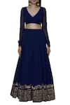 Shop_Astha Narang_Blue Georgette V Neck Embroidered Lehenga Set _Online_at_Aza_Fashions