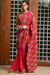 Buy_Kiran Uttam Ghosh_Pink Pleated Polyester Printed Saree  _Online_at_Aza_Fashions