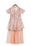 Shop_MI Dulce AN'YA_Peach Organic Cotton Printed Kurta With Sharara _at_Aza_Fashions