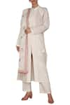 Buy_Varun Bahl_White Dobby Mandarin Collar Embroidered Kurta Set_at_Aza_Fashions