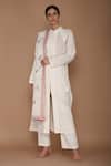 Varun Bahl_White Dobby Mandarin Collar Embroidered Kurta Set_Online_at_Aza_Fashions