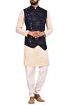 Buy_Arihant Rai Sinha_Blue Terry Rayon Overlap Bundi_at_Aza_Fashions