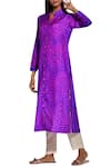 Buy_Swati Vijaivargie_Purple Silk Band Collar Shibori Button Down Kurta _at_Aza_Fashions