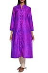 Swati Vijaivargie_Purple Silk Band Collar Shibori Button Down Kurta _Online_at_Aza_Fashions