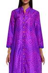 Buy_Swati Vijaivargie_Purple Silk Band Collar Shibori Button Down Kurta _Online_at_Aza_Fashions