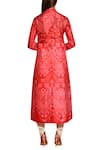 Shop_Swati Vijaivargie_Red Silk Band Collar Shibori Button Down Kurta _at_Aza_Fashions