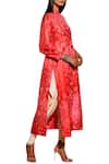 Swati Vijaivargie_Red Silk Band Collar Shibori Button Down Kurta _Online_at_Aza_Fashions