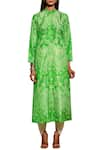 Swati Vijaivargie_Green Silk Band Collar Shibori Button Down Kurta _Online_at_Aza_Fashions