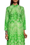 Buy_Swati Vijaivargie_Green Silk Band Collar Shibori Button Down Kurta _Online_at_Aza_Fashions