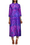 Swati Vijaivargie_Blue Silk Band Collar Shibori Button Down Kurta _Online_at_Aza_Fashions