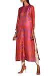 Buy_Swati Vijaivargie_Red Silk Band Collar Shibori Button Down Kurta _at_Aza_Fashions