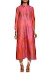 Swati Vijaivargie_Red Silk Band Collar Shibori Button Down Kurta _Online_at_Aza_Fashions