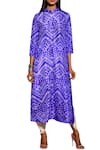 Buy_Swati Vijaivargie_Purple Silk Band Collar Shibori Button Down Kurta _at_Aza_Fashions