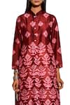 Buy_Swati Vijaivargie_Maroon Silk Band Collar Shibori Button Down Kurta _Online_at_Aza_Fashions