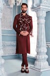 Shop_Mahima Mahajan_Maroon Modal Satin Kurta Set With Stole _at_Aza_Fashions