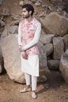 Buy_Anushree Reddy_Pink Cotton Silk Printed Nehru Jacket Set_at_Aza_Fashions