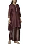 Buy_Urvashi Kaur_Brown Tissue Silk Striped Pants  _at_Aza_Fashions