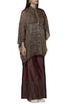 Urvashi Kaur_Brown Tissue Silk Tunic Shirt Collar Inner Round Striped _Online_at_Aza_Fashions