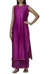 Buy_Urvashi Kaur_Purple Chanderi Silk Round Overlap Kurta _at_Aza_Fashions