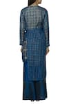 Shop_Urvashi Kaur_Blue Kota Silk V-shaped Neckline Checkered Jacket Kurta _at_Aza_Fashions