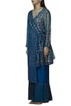 Buy_Urvashi Kaur_Blue Kota Silk V-shaped Neckline Checkered Jacket Kurta _Online_at_Aza_Fashions