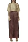 Buy_Urvashi Kaur_Brown Kota Silk Checkered Palazzo Pant _at_Aza_Fashions