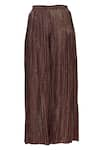 Shop_Urvashi Kaur_Brown Kota Silk Checkered Palazzo Pant _at_Aza_Fashions