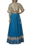 Buy_Urvashi Kaur_Blue Tissue Silk Printed Lehenga _at_Aza_Fashions