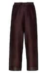 Shop_Urvashi Kaur_Brown Chanderi Silk Zari Straight Pant _at_Aza_Fashions