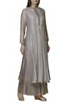 Buy_Urvashi Kaur_Silver Tissue Silk Striped Jacket _at_Aza_Fashions