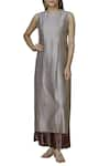 Buy_Urvashi Kaur_Grey Chanderi Silk Round Kurta _at_Aza_Fashions