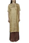 Shop_Urvashi Kaur_Gold Tissue Silk Round Woven Kurta  _Online_at_Aza_Fashions