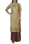 Buy_Urvashi Kaur_Gold Tissue Silk Round Woven Kurta  _at_Aza_Fashions