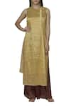 Buy_Urvashi Kaur_Gold Tissue Silk Round Woven Kurta _at_Aza_Fashions