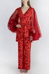 Buy_Masaba_Red Crepe Printed Pant Set_at_Aza_Fashions
