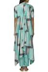 Shop_Rachana Ved_Blue Silk Printed Jacket Kurta Set_at_Aza_Fashions