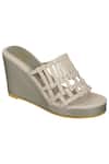 Shop_Veruschka By Payal Kothari_Cream Metallic Wedges _at_Aza_Fashions