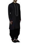 Manish Malhotra_Black Silk Embroidered Kurta Set_Online_at_Aza_Fashions