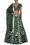 Buy_Devnaagri_Green Gajji Silk V Neck Embroidered Bridal Lehenga Set _at_Aza_Fashions