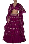 Buy_Devnaagri_Purple Gajji Silk V Neck Embroidered Lehenga Set _at_Aza_Fashions