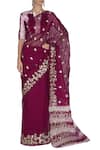 Buy_Devnaagri_Wine Gajji Silk Embroidered Saree With Blouse_at_Aza_Fashions