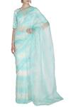 Buy_Devnaagri_Blue Gajji Silk V Neck Embroidered Tie And Dye Saree _at_Aza_Fashions