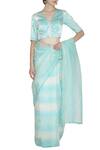 Devnaagri_Blue Gajji Silk V Neck Embroidered Tie And Dye Saree _Online_at_Aza_Fashions